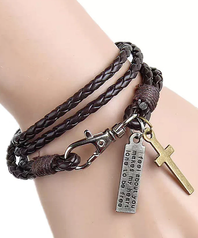 Retro Layering Braided Rope Stainless Steel Charm Bracelet - Image 4