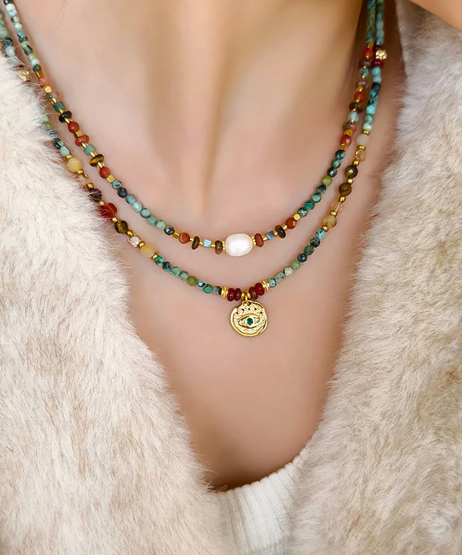 Retro Multicolour Ethnic Style Gratuated Bead Necklace Two Piece Set - Image 2