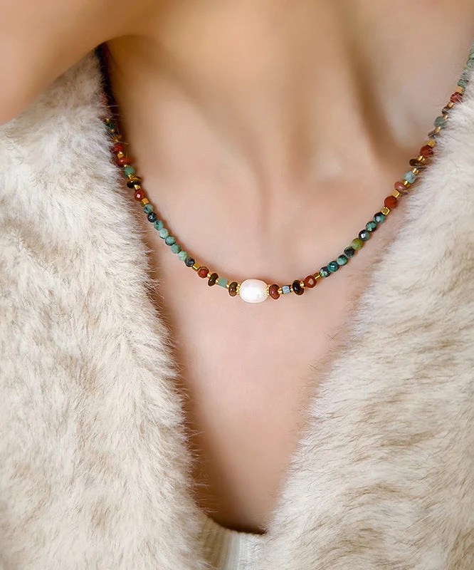 Retro Multicolour Ethnic Style Gratuated Bead Necklace Two Piece Set - Image 3