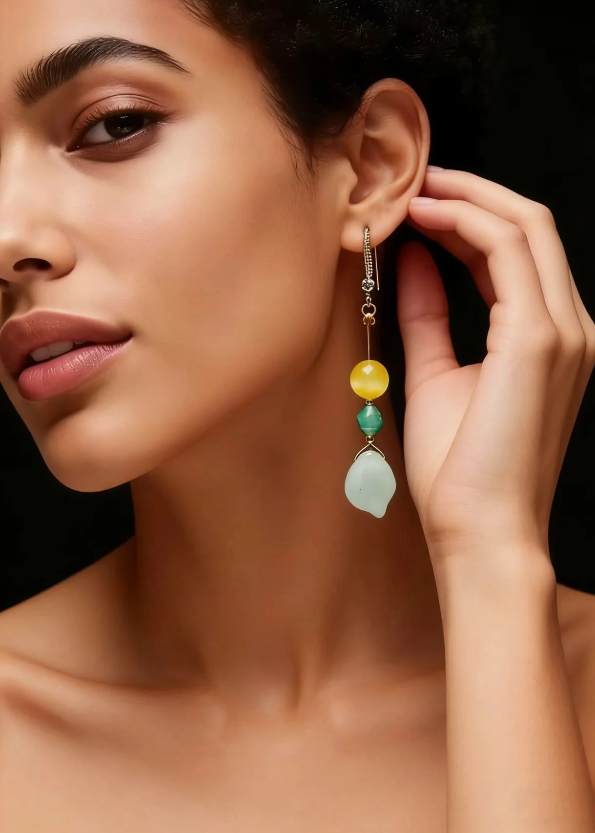 Retro Naturally Jade And Beeswax Drop Earrings - Image 3