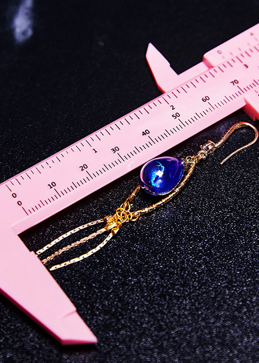 Retro Peacock Blue Water Droplet Gem Stone Tassels Drop Earring - Image 5