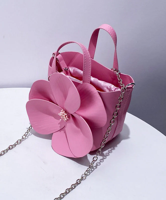 Retro Pink 3D Flower Decorated Faux Leather Evening Bag - Image 3