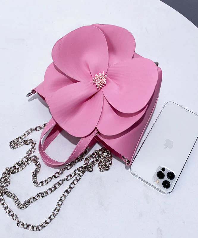 Retro Pink 3D Flower Decorated Faux Leather Evening Bag - Image 4