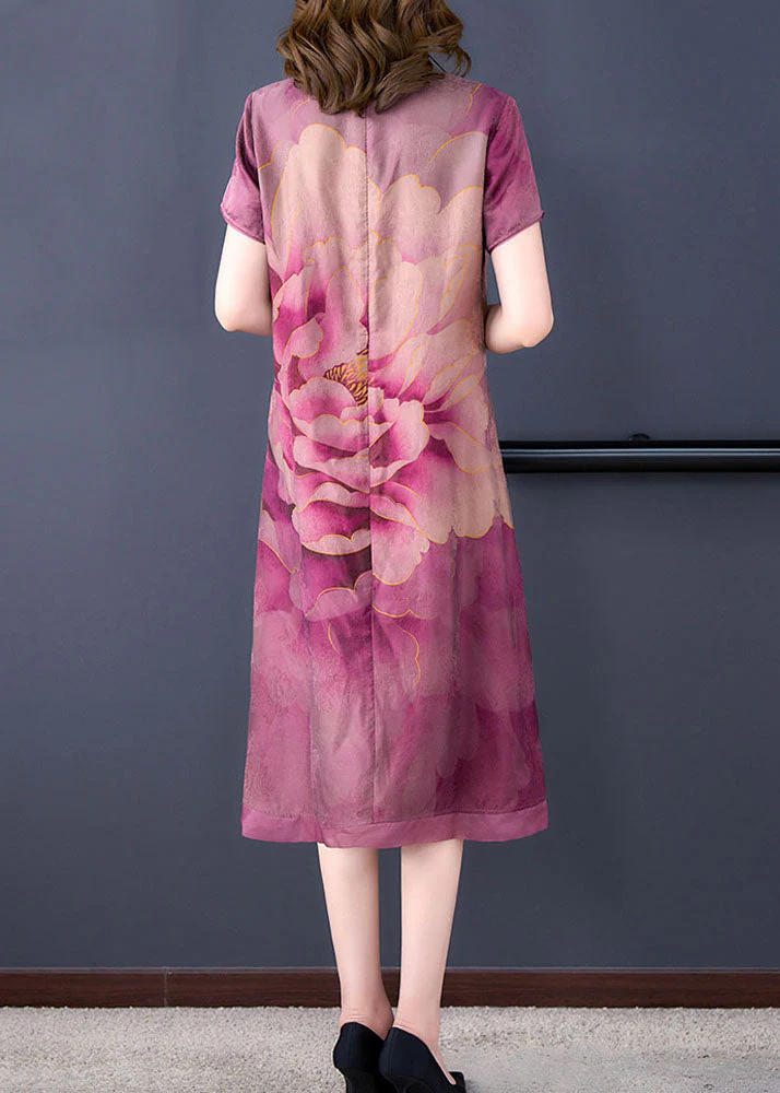 Retro Purple Tasseled Print Patchwork Silk Dresses Summer - Image 4