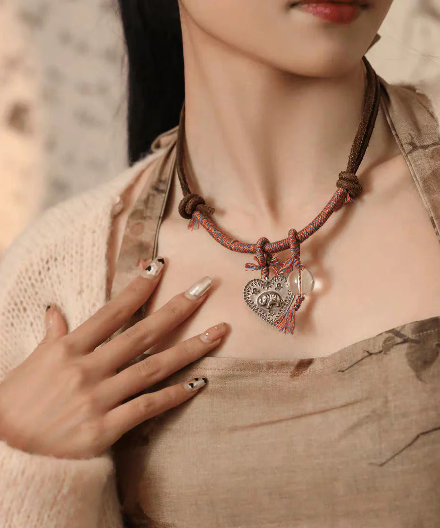 Retro Red 925 Silver Weave Elephant Love Pendant Necklace - Image 2