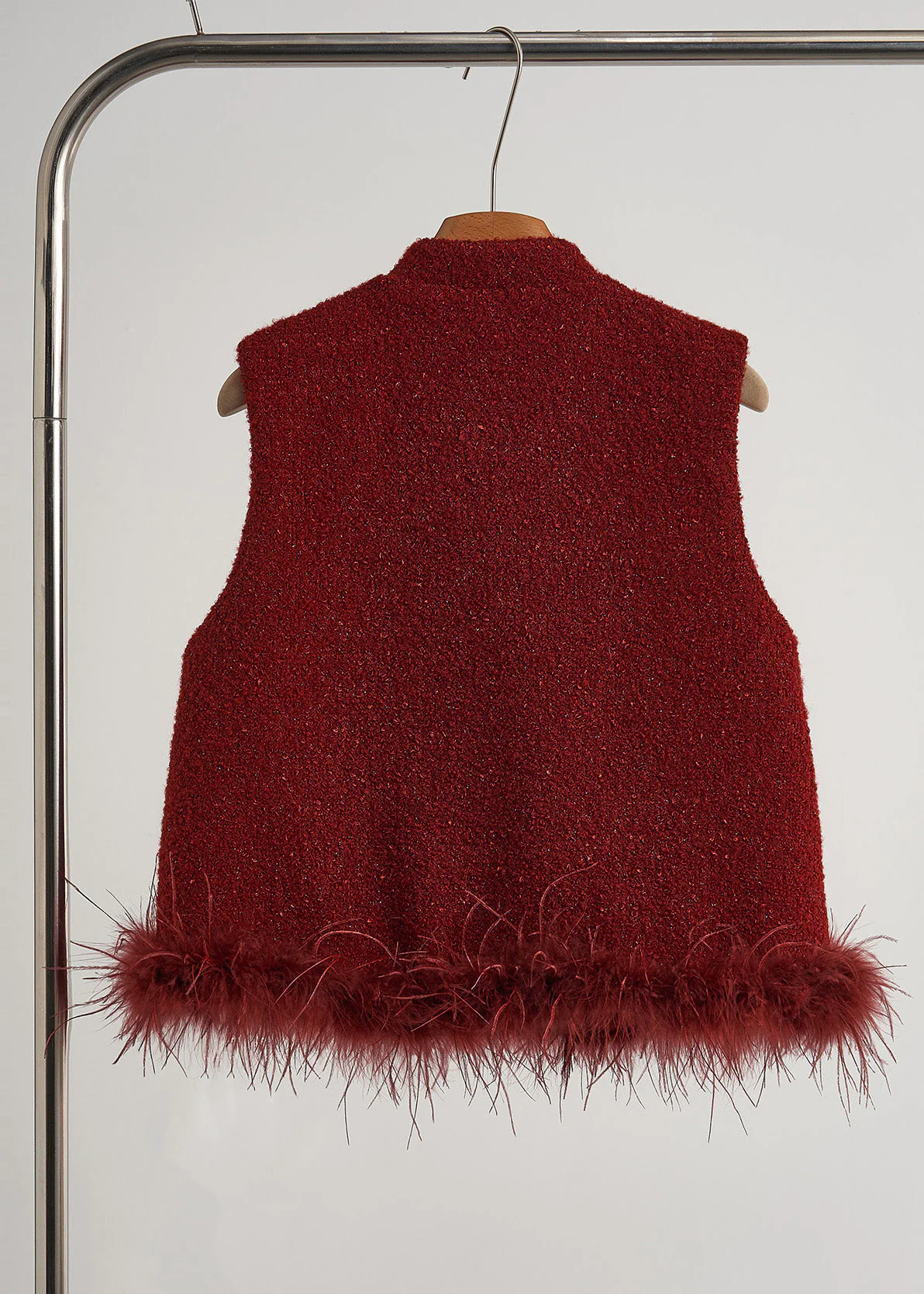 Retro Red Embroidered Patchwork Faux Fur Vests Fall - Image 3