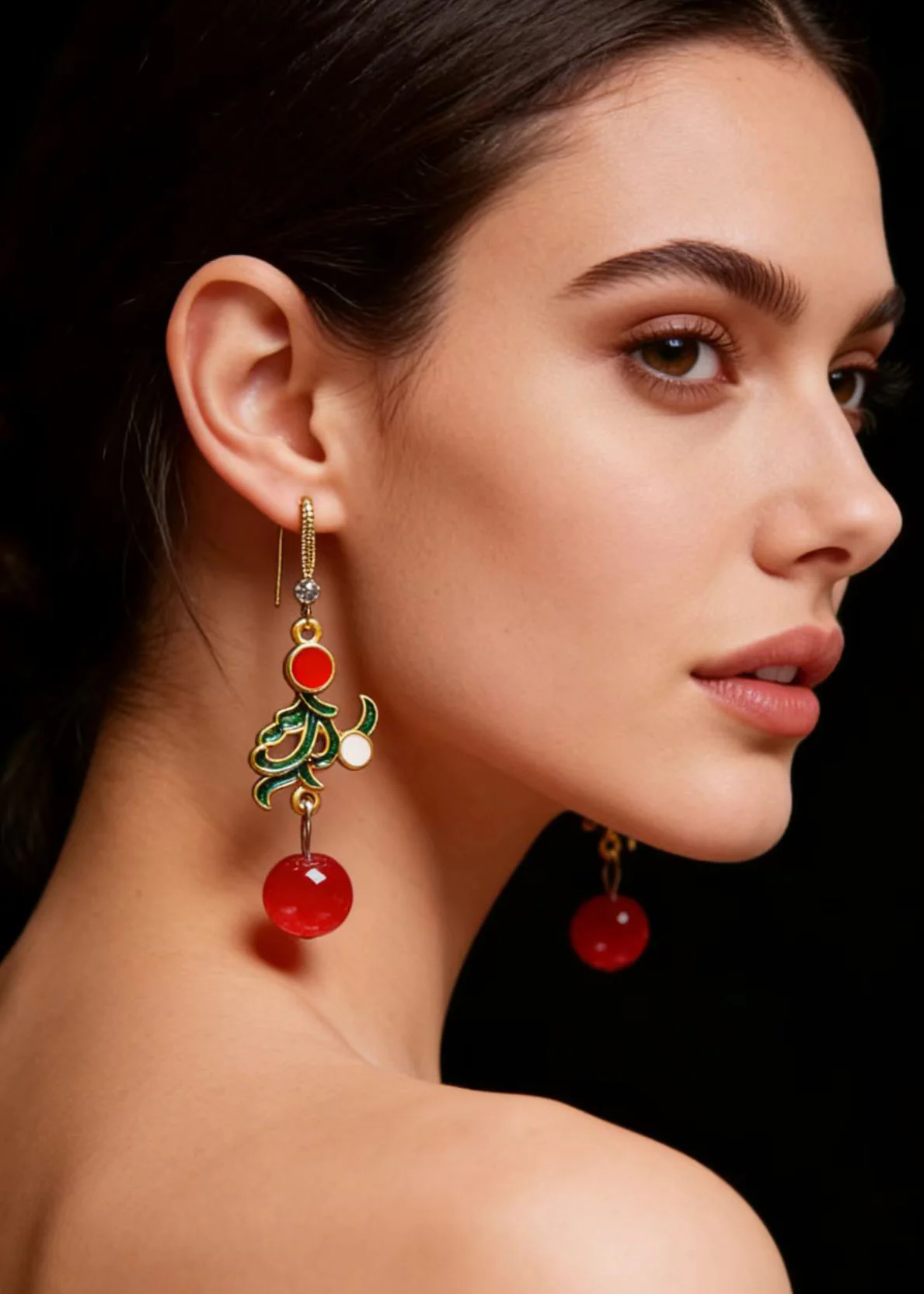 Retro Red Gem Stone Gilding Drop Earrings - Image 3
