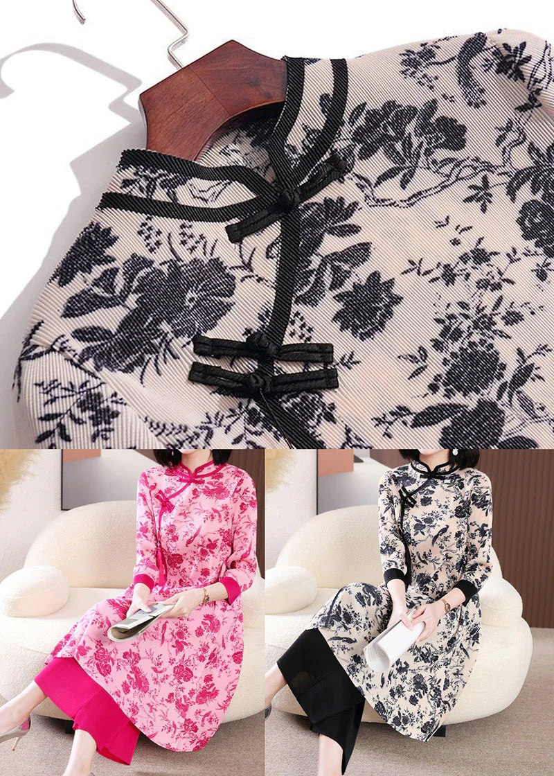 Rose Chinese Style Dress Two Piece Set Mandarin Collar Chinese Button Summer - Image 5
