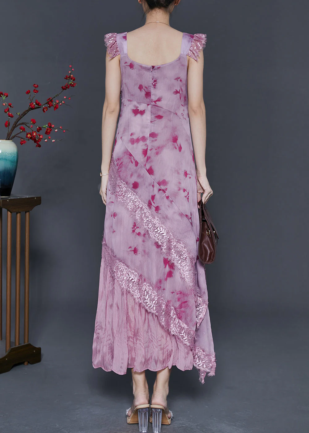 Rose Lace Patchwork Chiffon Long Dress Print Summer - Image 4