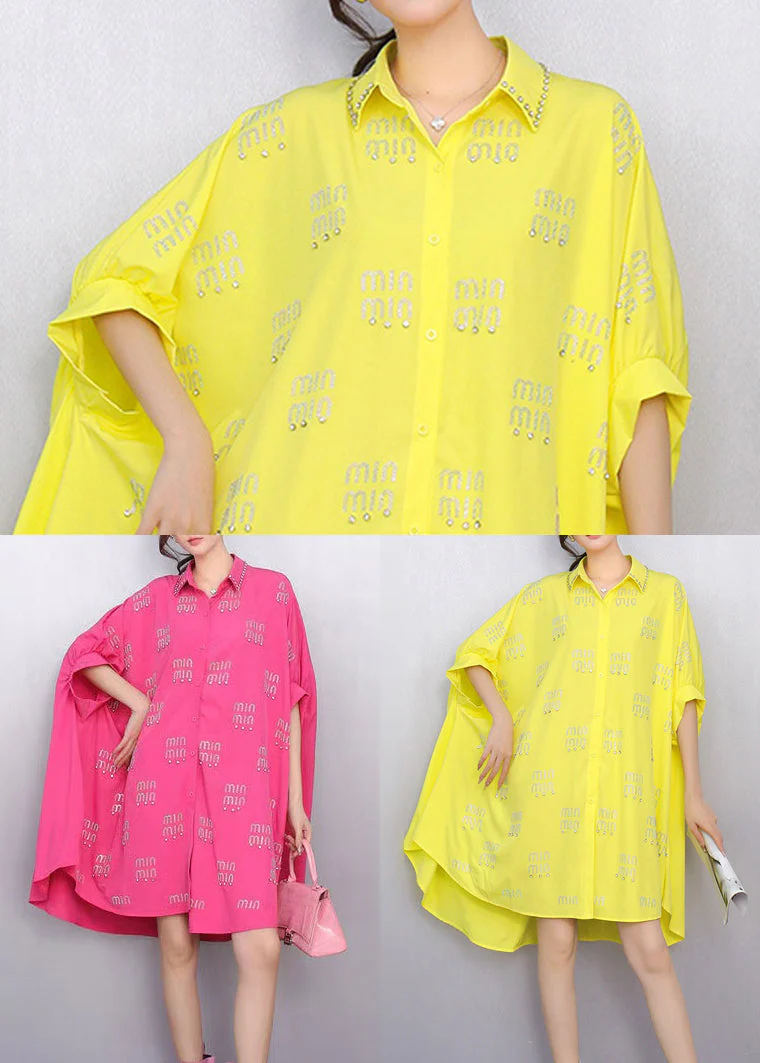 Rose Letter Zircon Shirt Dress Oversized Batwing Sleeve - Image 5