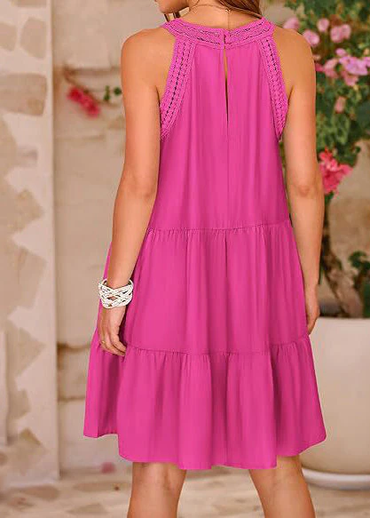 Rose Patchwork Cotton Mini Dress Hollow Out Sleeveless - Image 3