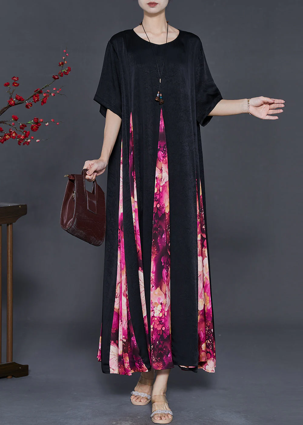 Rose Patchwork Silk Maxi Dresses Exra Large Hem Summer - Image 3