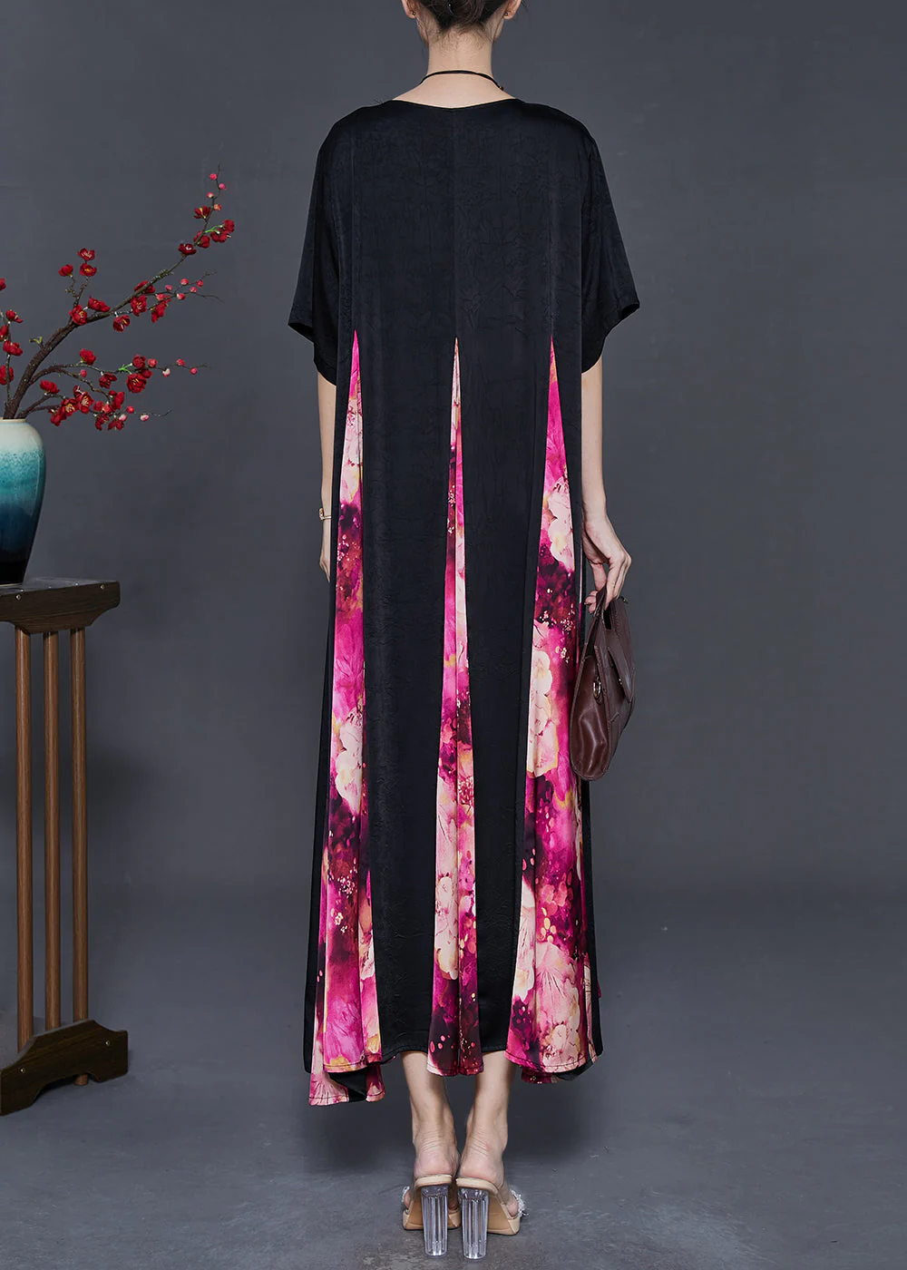 Rose Patchwork Silk Maxi Dresses Exra Large Hem Summer - Image 4