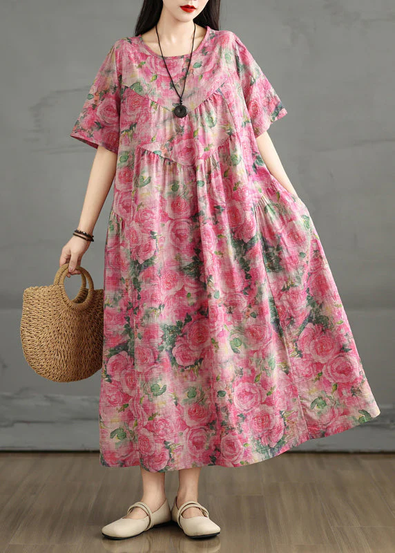 Rose Print Cotton Ankle Dress Oversized Summer - Image 2