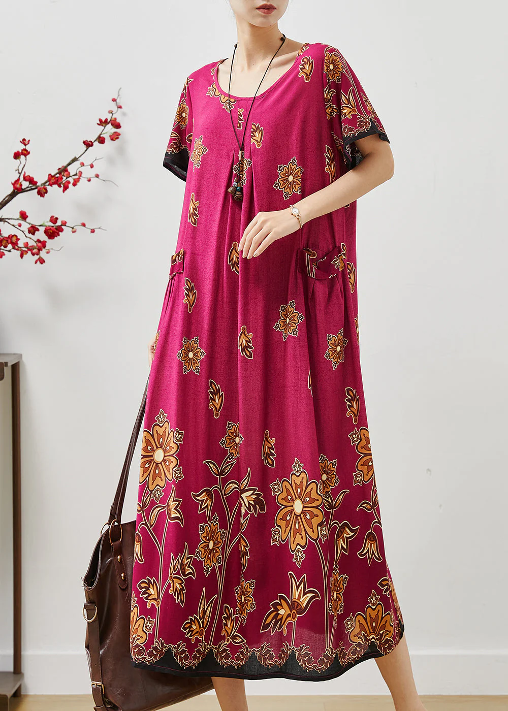 Rose Print Cotton Holiday Dress Oversized Summer - Image 2