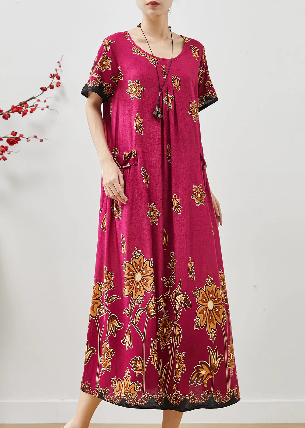 Rose Print Cotton Holiday Dress Oversized Summer - Image 3