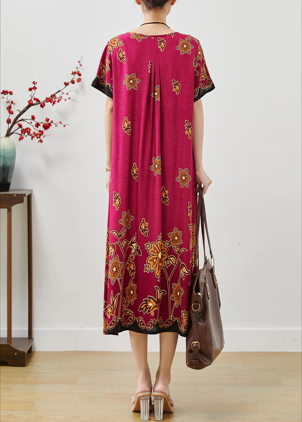 Rose Print Cotton Holiday Dress Oversized Summer - Image 4