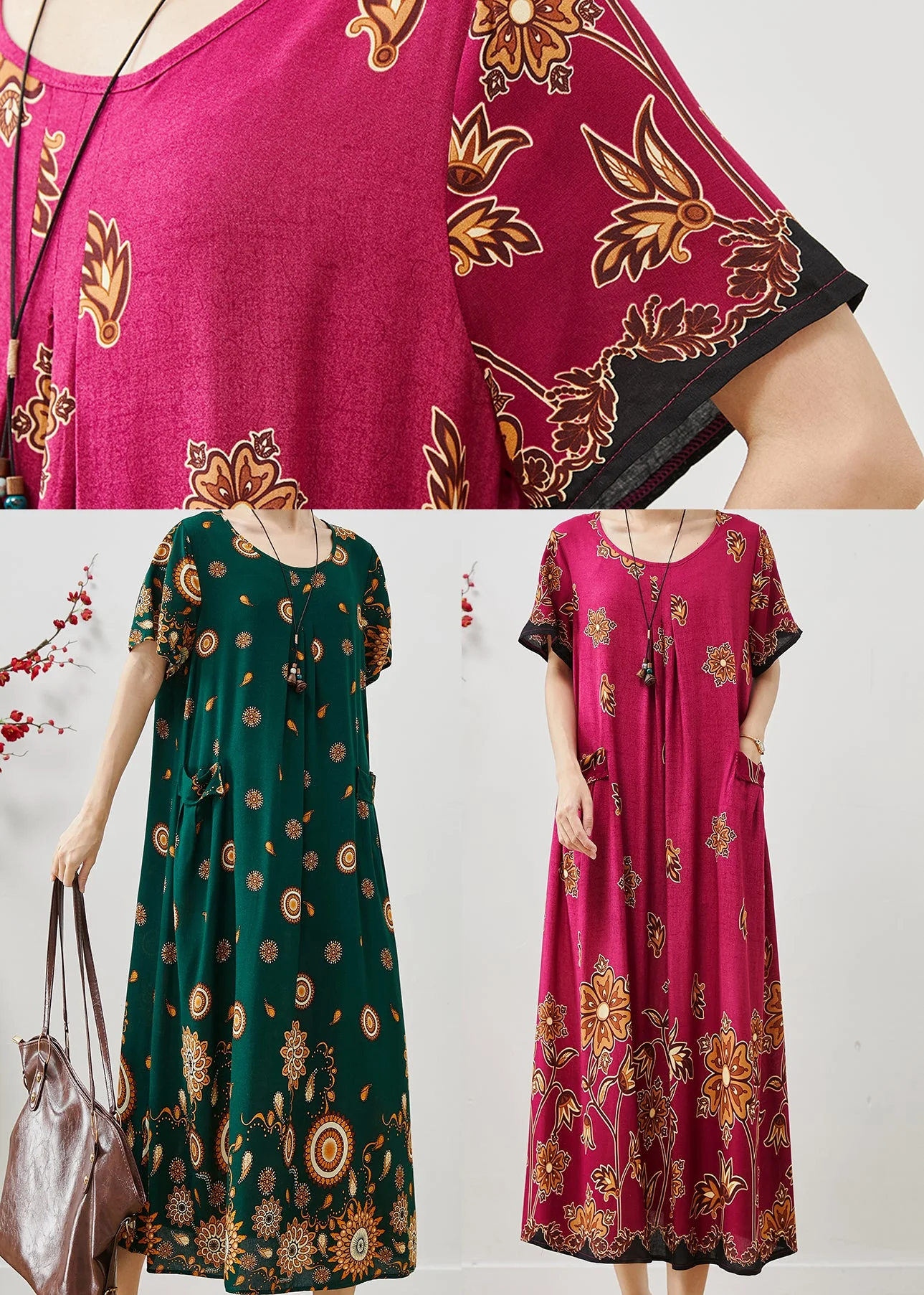 Rose Print Cotton Holiday Dress Oversized Summer - Image 5