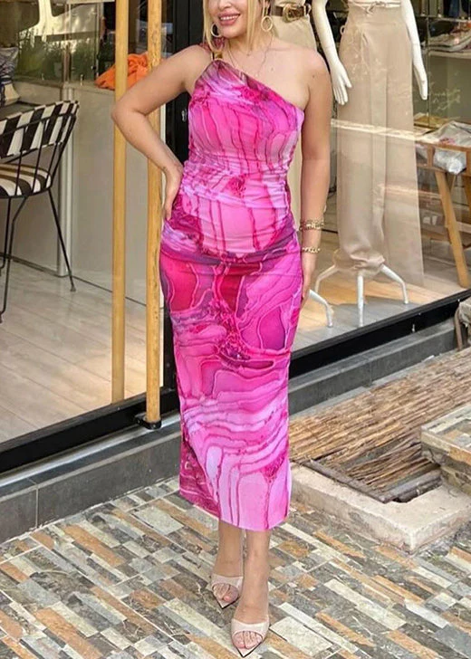 Rose Print Cotton Long Dresses One Shoulder Summer - Image 2