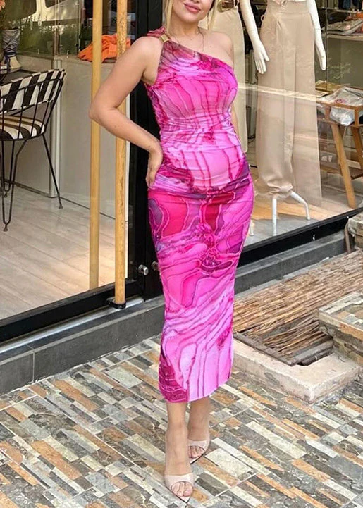 Rose Print Cotton Long Dresses One Shoulder Summer - Image 3