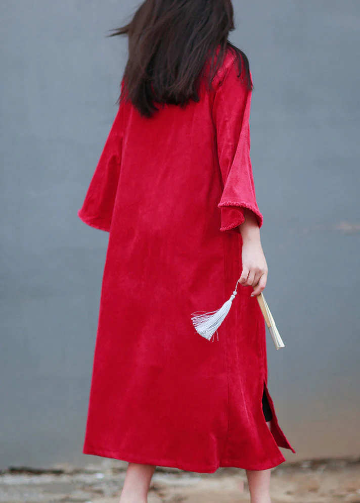 Rose Stand Collar Side Open Holiday Maxi Dress Spring - Image 4