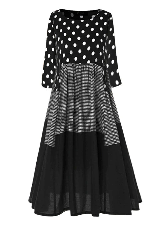 Round Neck Polka Dot long Sleeve Dress Black 2025 - Image 5