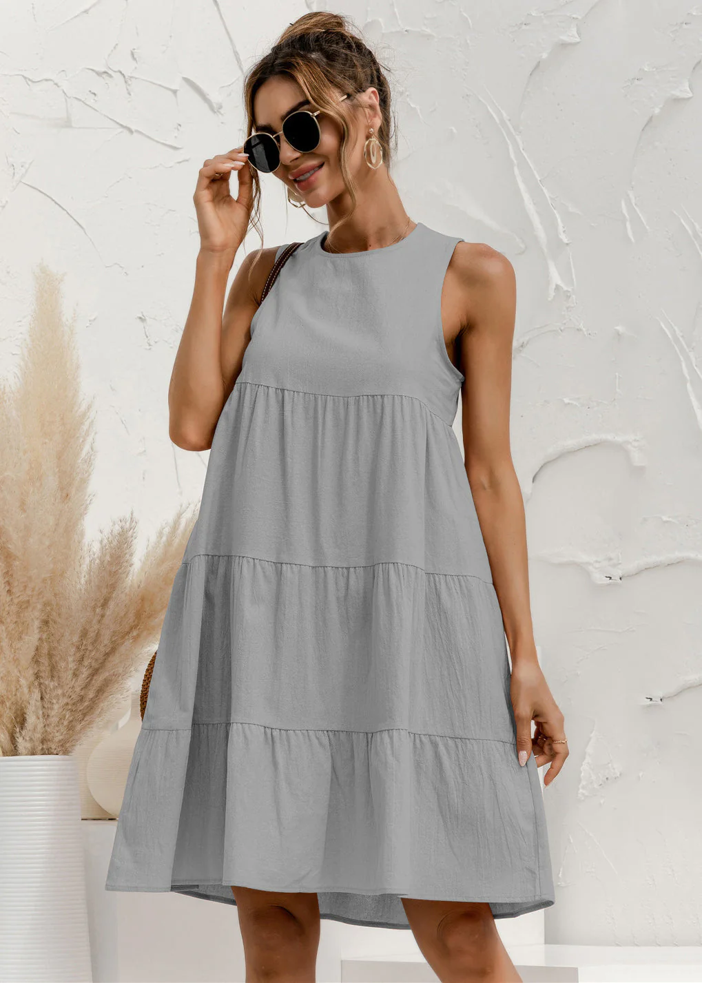 Round Neck Sleeveless Patchwork Cotton A Line Dress Summer - Image 3
