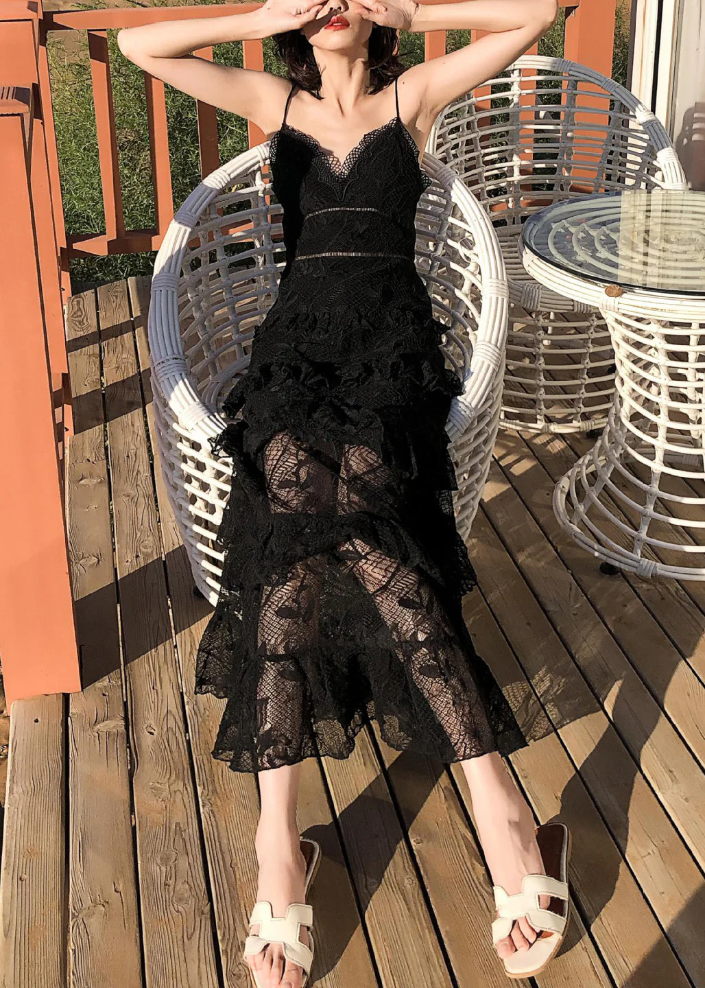 Sexy Black Backless High Waist Lace Spaghetti Strap Dress Sleeveless - Image 2