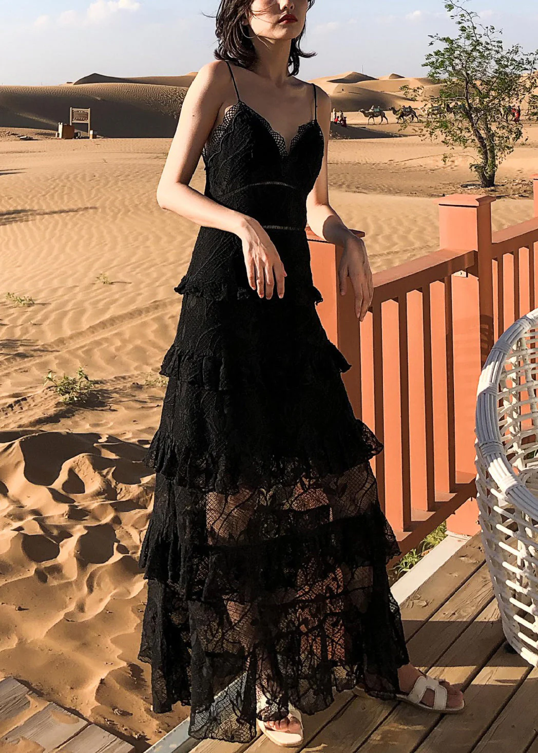 Sexy Black Backless High Waist Lace Spaghetti Strap Dress Sleeveless - Image 3