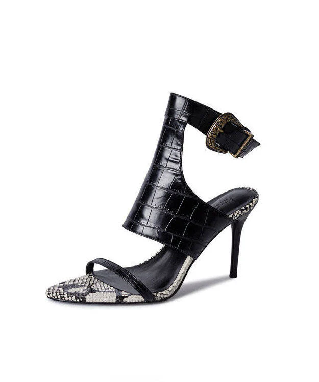 Sexy Black Hollow Out Splicing Stiletto Sandals Pointed Toe - Image 5