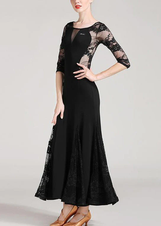Sexy Black O Neck Lace Patchwork Dresses Half Sleeve - Image 4