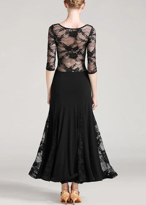 Sexy Black O Neck Lace Patchwork Dresses Half Sleeve - Image 5