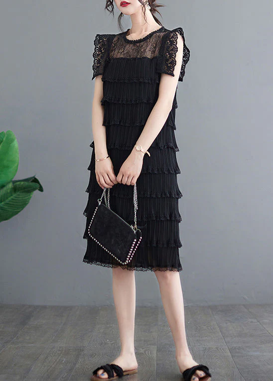 Sexy Black O-Neck Tulle Patchwork Vacation Long Layered Dresses Summer - Image 2