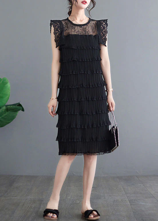 Sexy Black O-Neck Tulle Patchwork Vacation Long Layered Dresses Summer - Image 4