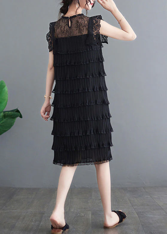 Sexy Black O-Neck Tulle Patchwork Vacation Long Layered Dresses Summer - Image 5