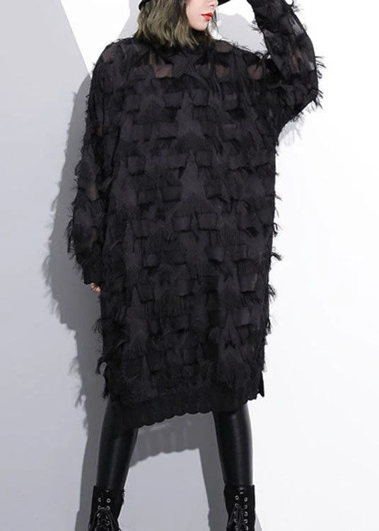 Sexy Black Tassel Hollow Out lace Dress Spring - Image 3