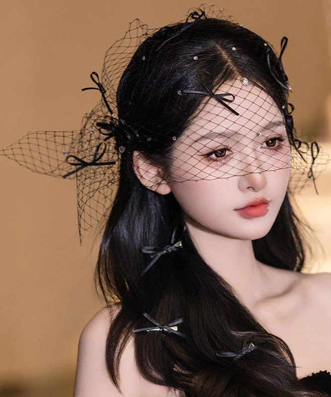 Sexy Black Tulle Zircon Bow HairPiece - Image 3