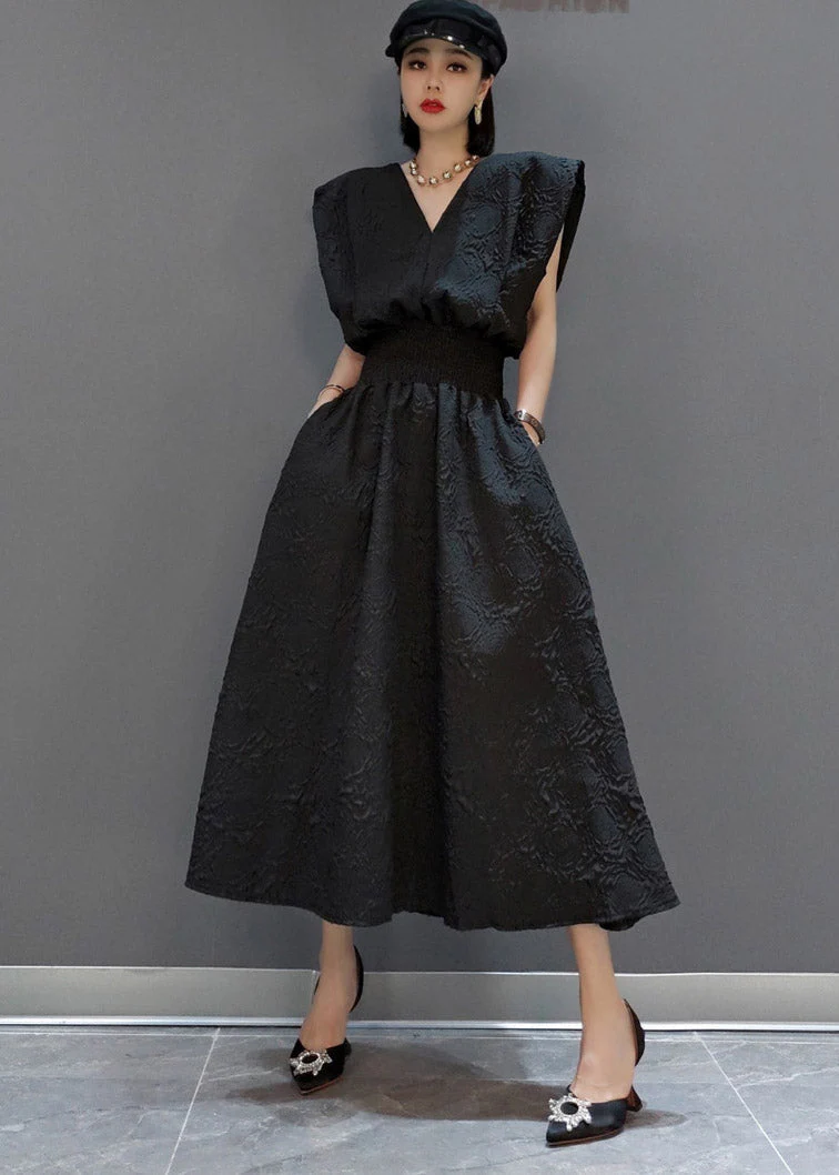 Sexy Black V Neck Tunic Print Pockets Dress Sleeveless - Image 2