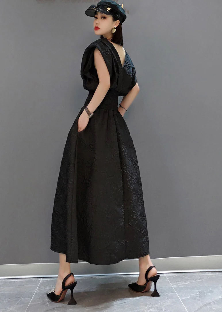 Sexy Black V Neck Tunic Print Pockets Dress Sleeveless - Image 4