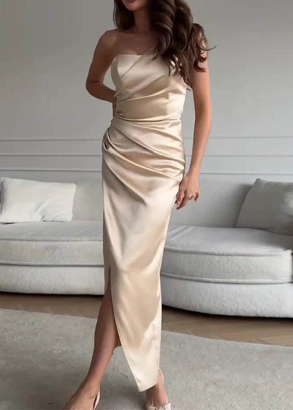 Sexy Green One Shoulder Side Open Slim Fit Silk Dress Sleeveless - Image 3
