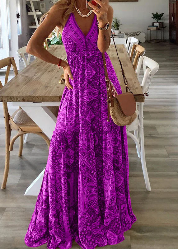 Sexy Green V Neck Print Holiday Long Spaghetti Strap Dress Sleeveless - Image 5