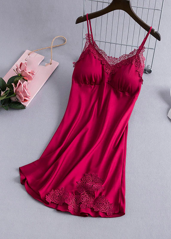 Sexy Pink V Neck Hollow Out Silk Mid Dress Summer - Image 2