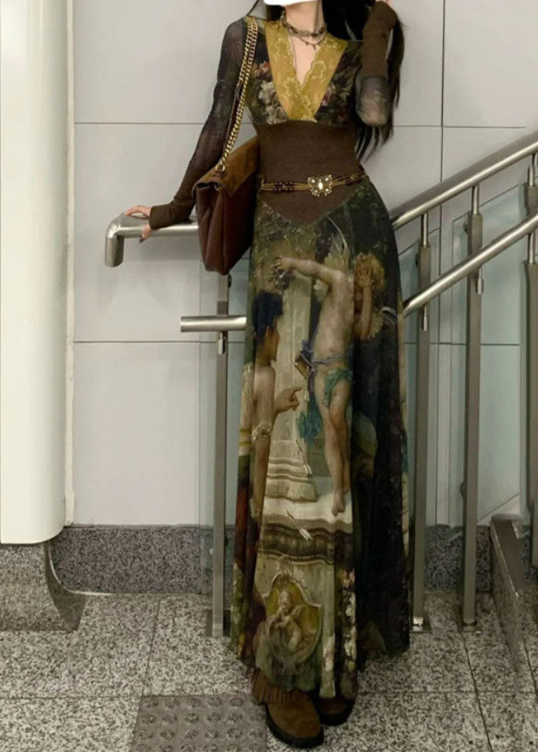 Sexy Print Tunic Sashes Maxi Dresses Spring - Image 2