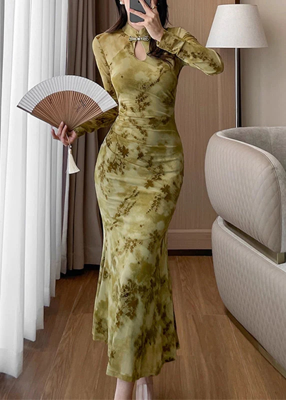 Sexy Purple Stand Collar Print Hollow Out Maxi Dress Fall - Image 2