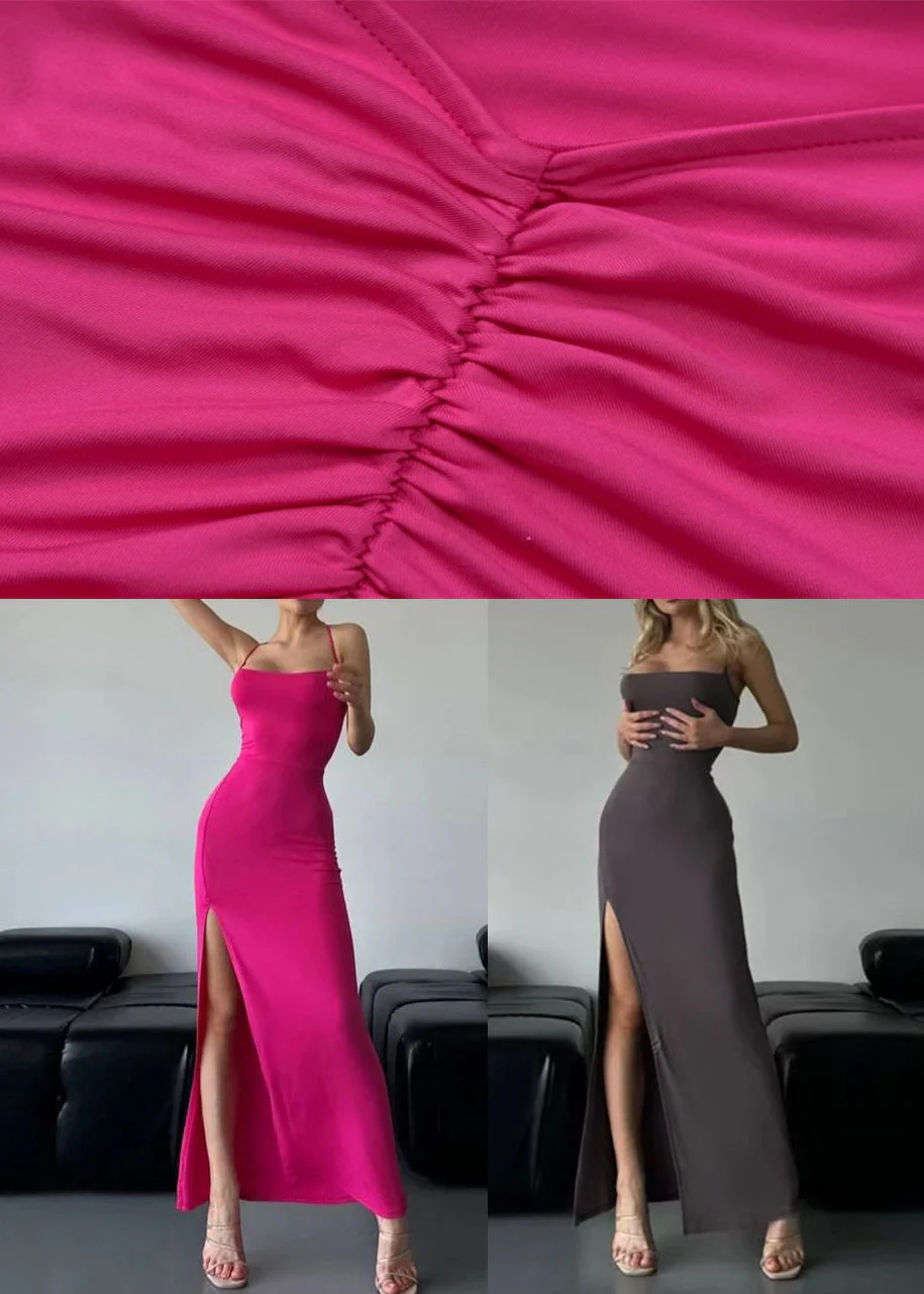 Sexy Rose Lace Up Side Open Cotton Spaghetti Strap Dress Sleeveless - Image 5