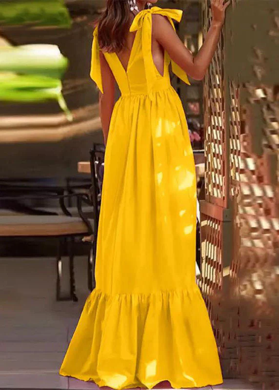 Sexy Sky Blue Wrinkled V Neck Patchwork Ruffles Maxi Dress Vestidos Sleeveless - Image 4