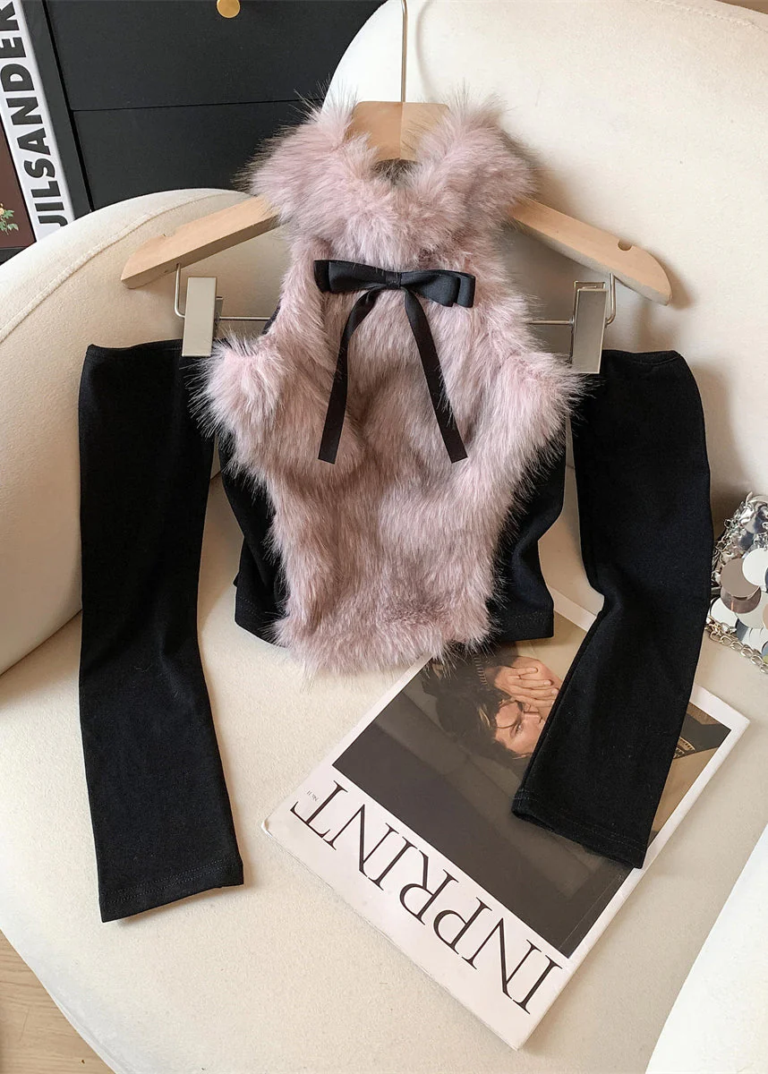 Sexy Style Blue Fur Patchwork Chic Long Sleeved Top - Image 2