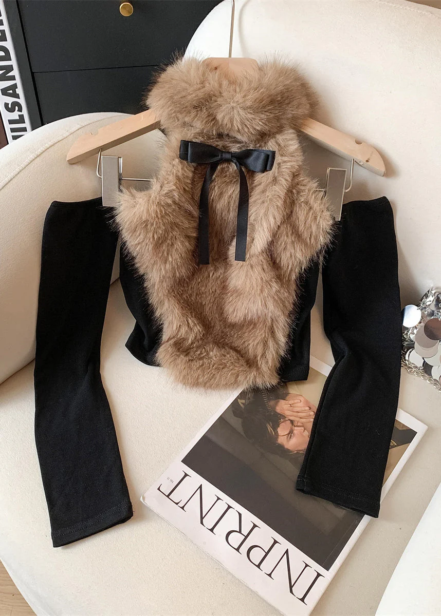 Sexy Style Blue Fur Patchwork Chic Long Sleeved Top - Image 3