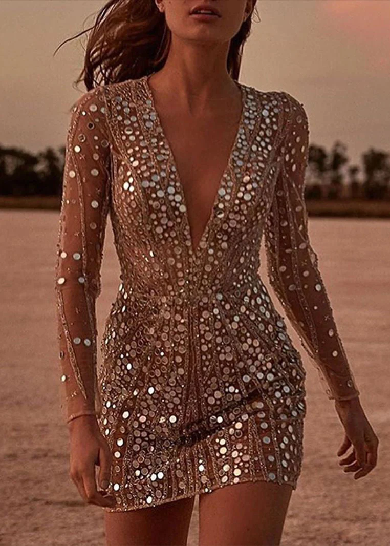 Sexy V Neck Sequins Short Party Dresses Fall - Image 2