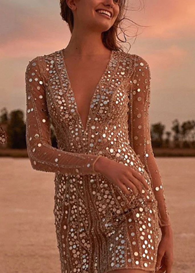 Sexy V Neck Sequins Short Party Dresses Fall - Image 3